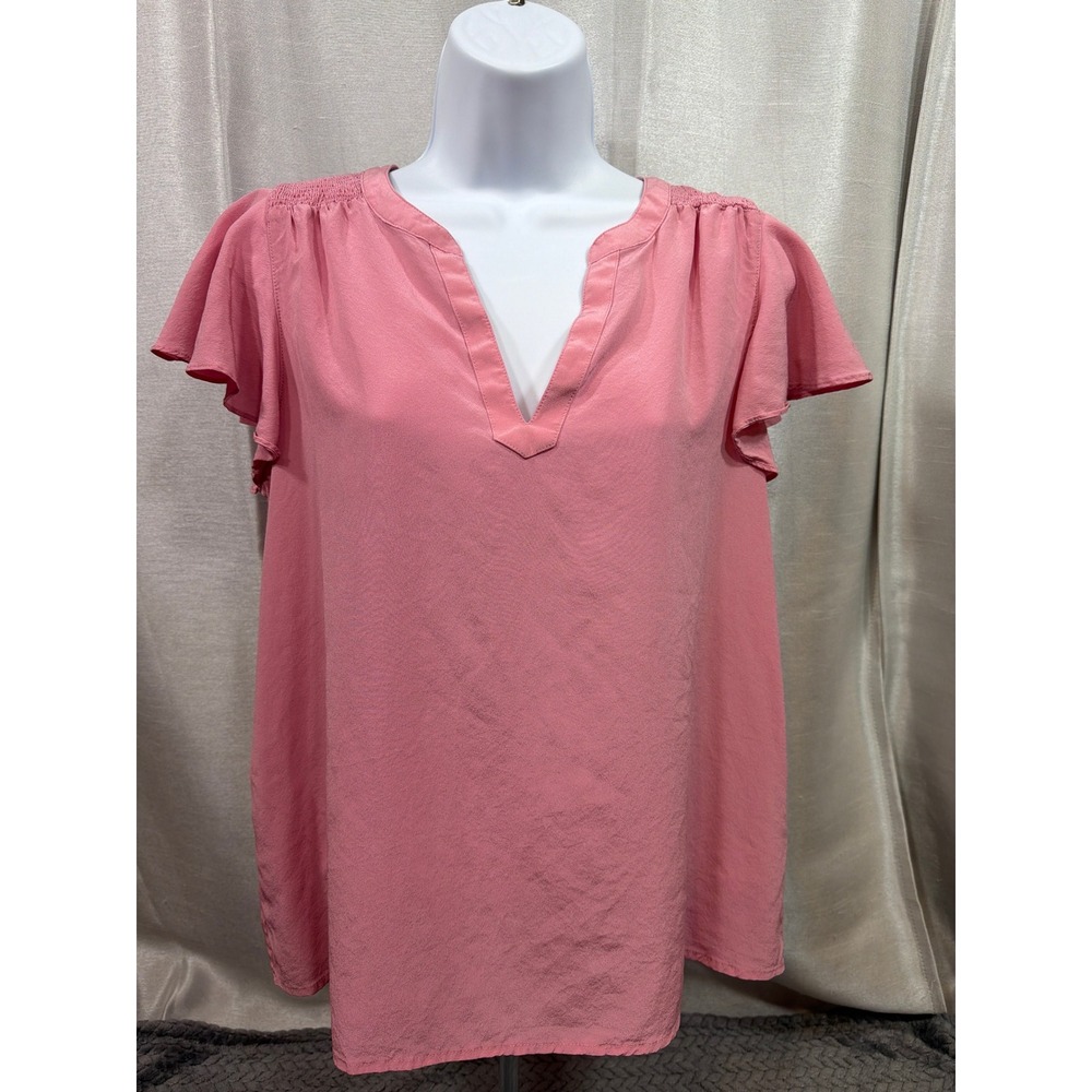 Vineyard Vines Womens Pink 100% Silk Flutter Sleeve V-Neck Blouse Size M